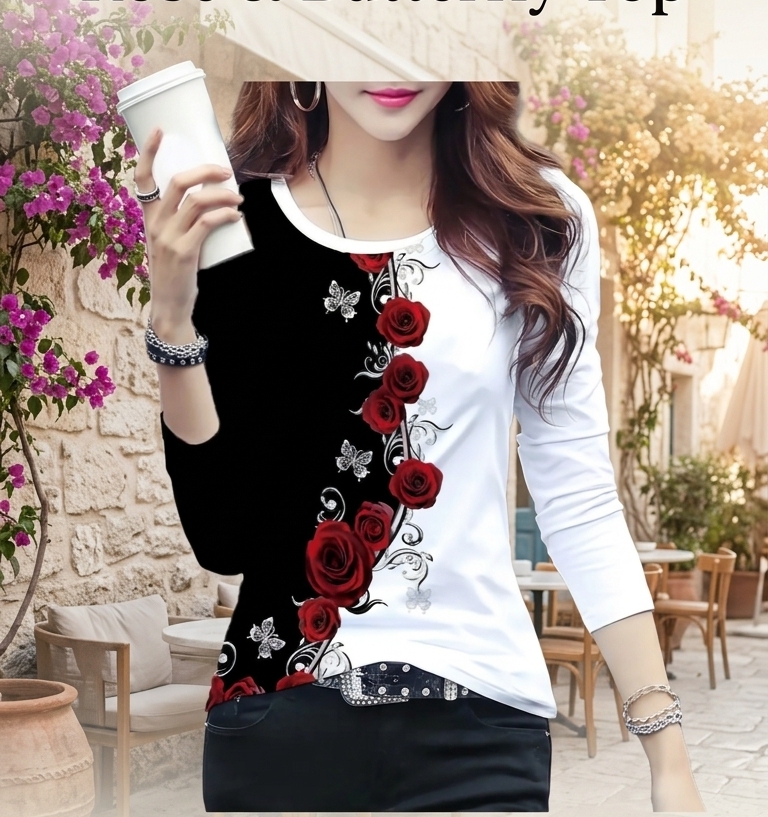 Rose & butterfly Top